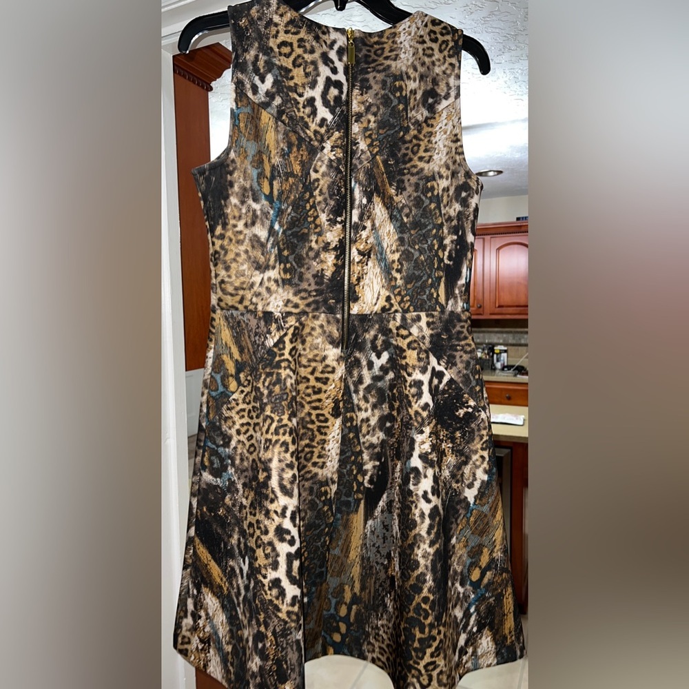 Jennifer Lopez Leopard Print Fit & Flare Sleeveless Knee-Length